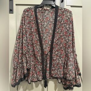 Free People Black and Red Floral Top